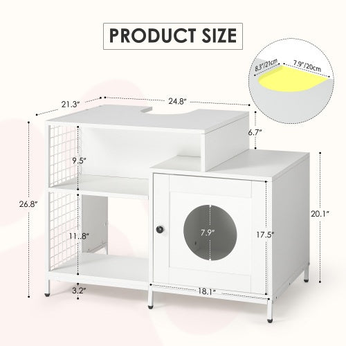 Cat Litter Box Enclosure For Bathroom, Hidden Litter Pet Washroom With Divider, Indoor Cat House For Large Cats, White