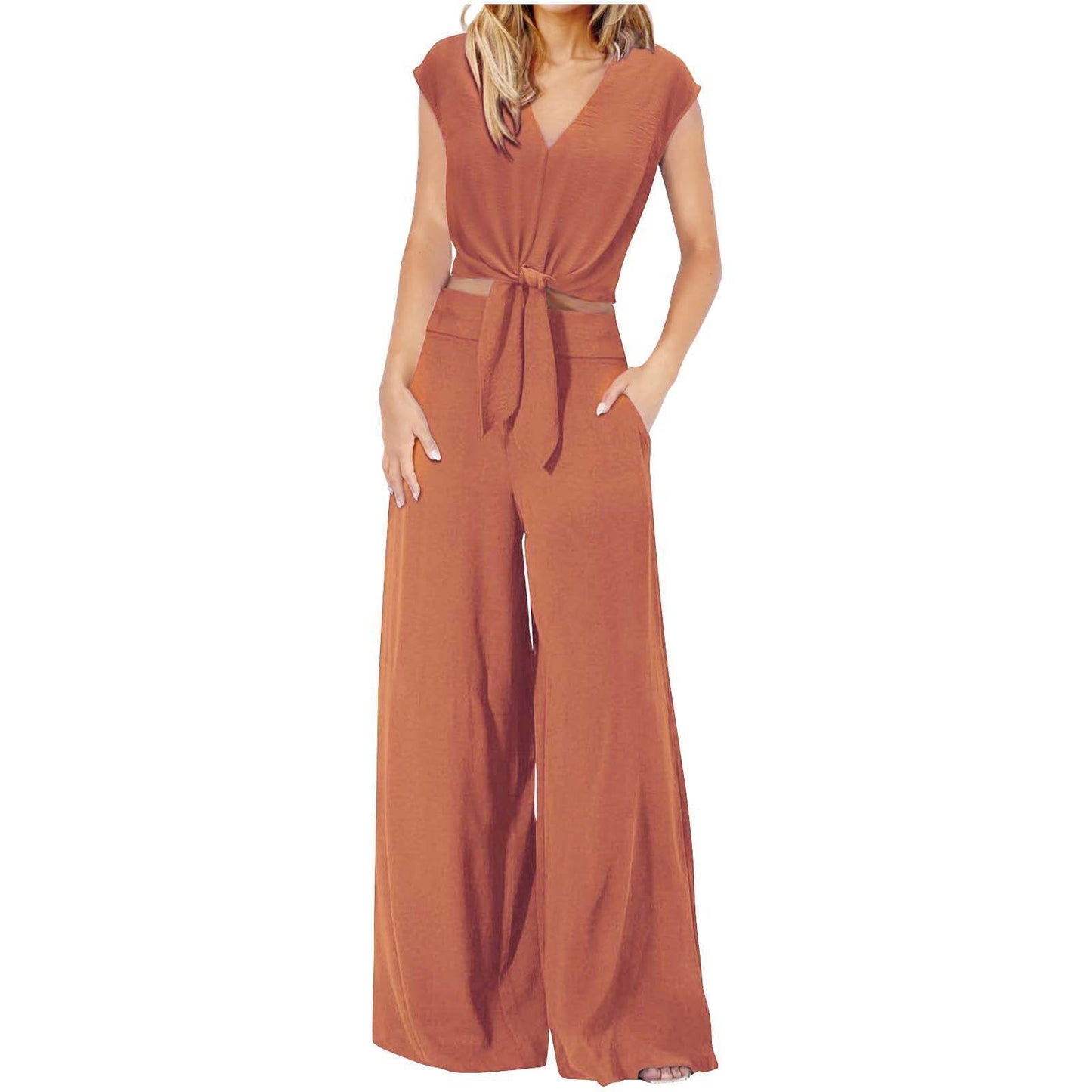 Short Top Wide Leg Pants Suit