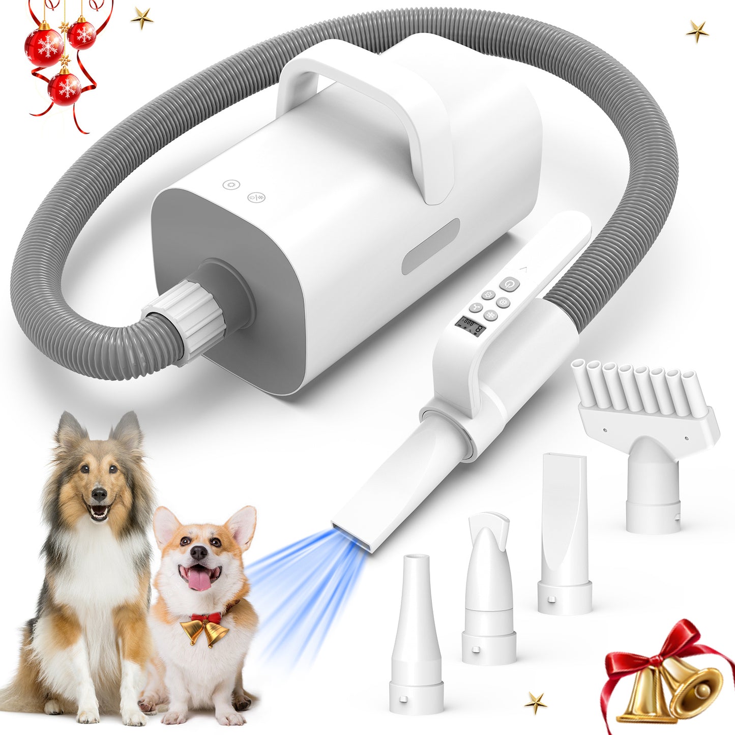 Dog Hair Dryer, 4-in-1 Dog Hair Dryer With Smart Handle, High Speed Negative Ion Dog Hair Dryer, Adjustable Wind Speed And Temperature Dog Cat Pet Hair Dryer