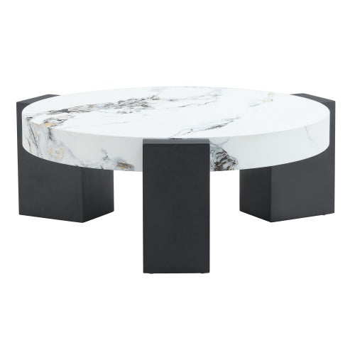 Modern Simple Double-Layer Round Coffee Table - Transparent Gray Glass Top With Black MDF L-Shaped Legs.The Detachable Design Can Make The Use Of Space More Flexible