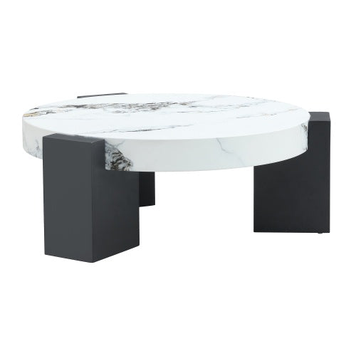 Modern Simple Double-Layer Round Coffee Table - Transparent Gray Glass Top With Black MDF L-Shaped Legs.The Detachable Design Can Make The Use Of Space More Flexible