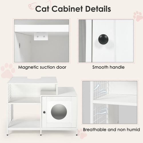 Cat Litter Box Enclosure For Bathroom, Hidden Litter Pet Washroom With Divider, Indoor Cat House For Large Cats, White