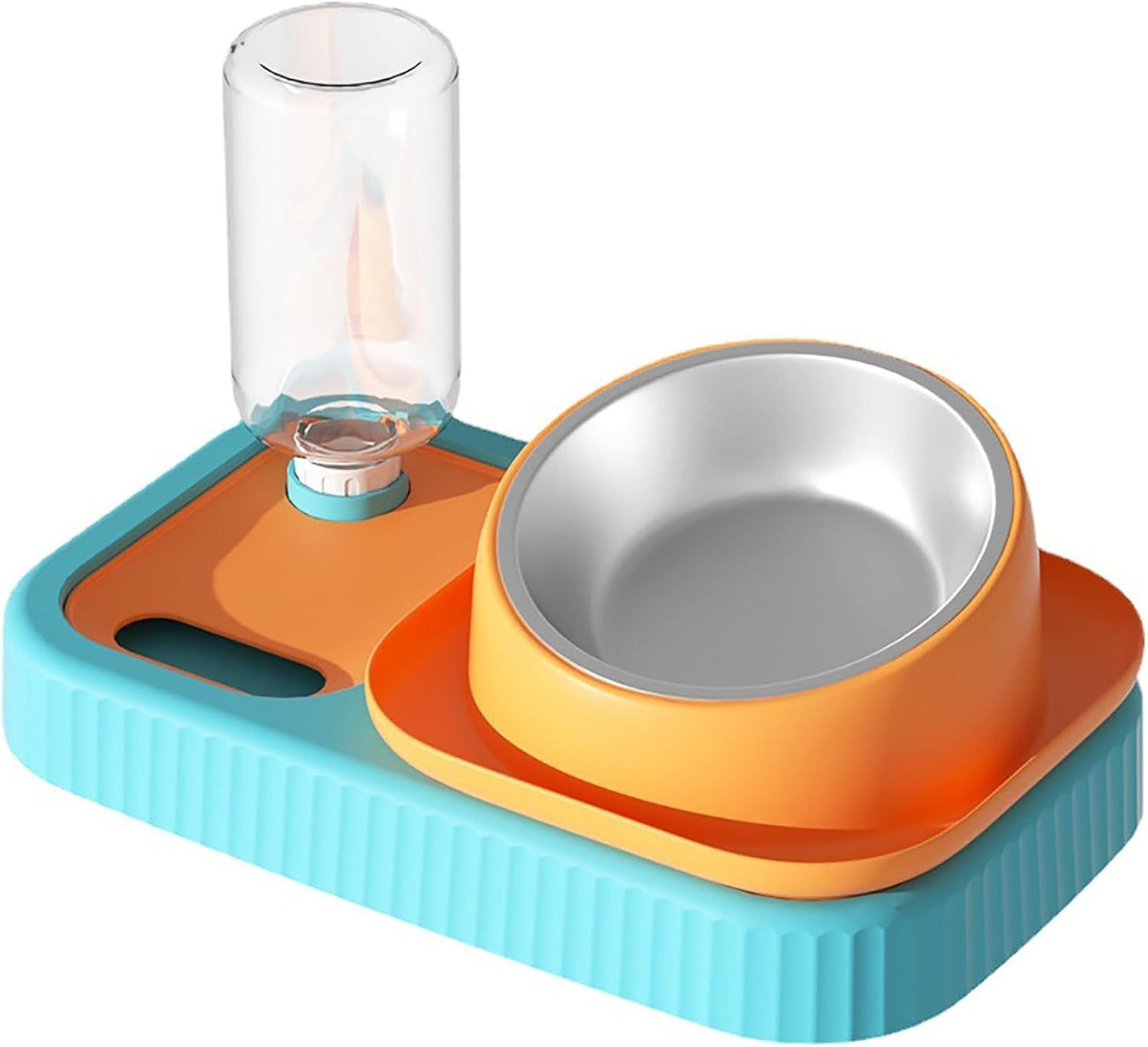 Cat Dog Food And Water Bowl Set Double Food Bowls With Automatic Gravity Water Bottle Raised Slow Feeder Detachable Stainless Steel Bowl 15Tilt Elevated No Spill Dispenser